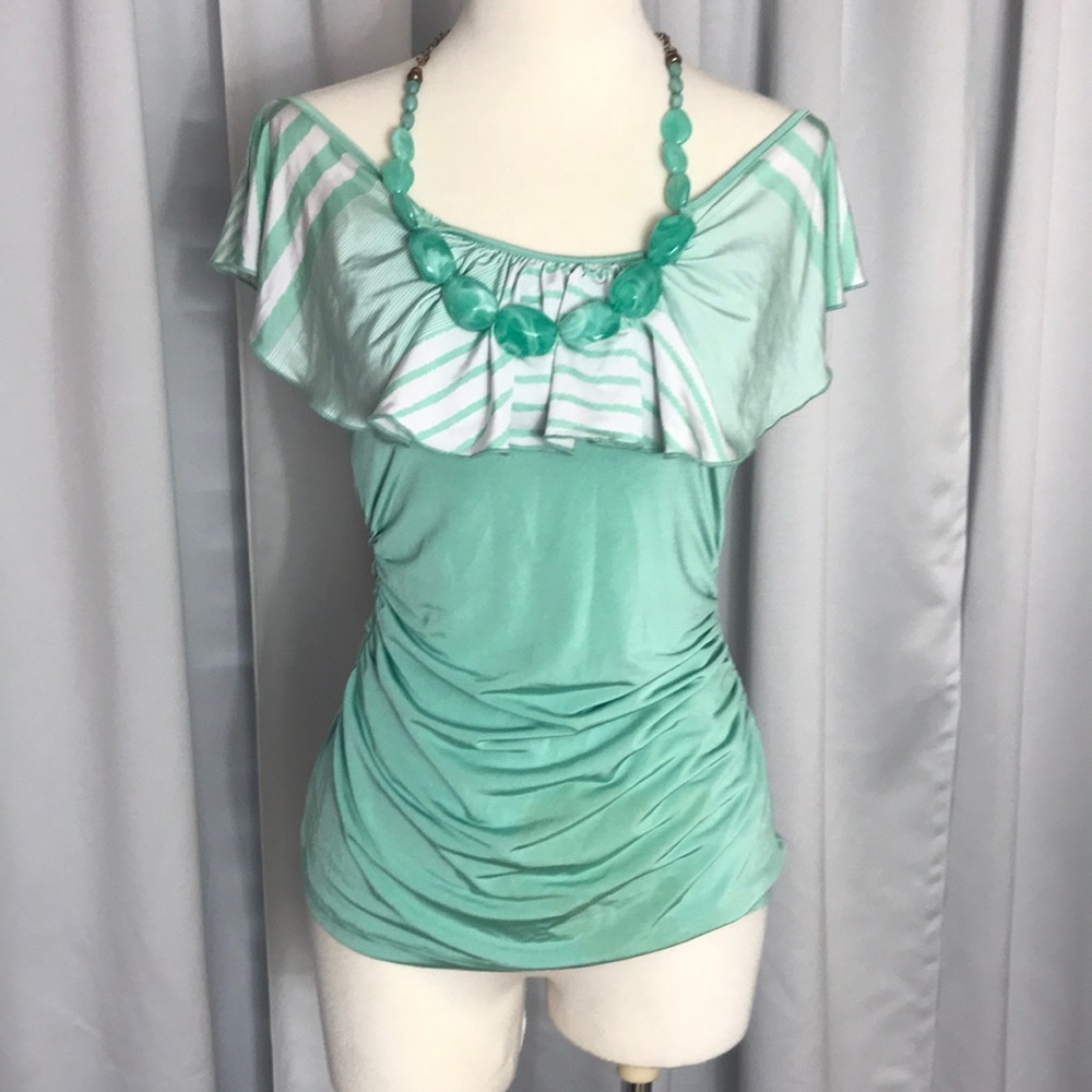Pretty stone detail stretchy mint lime green top